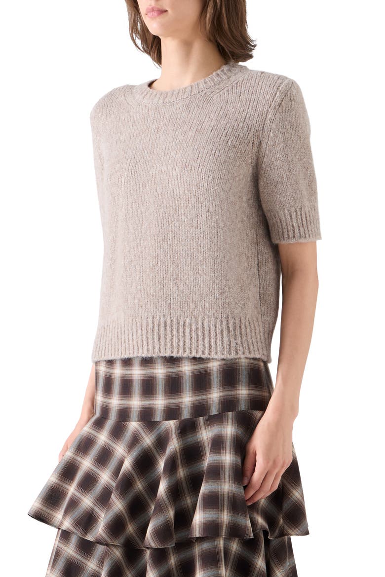 Fluffy Short Sleeve Alpaca Blend Sweater, Alternate, color, OAT