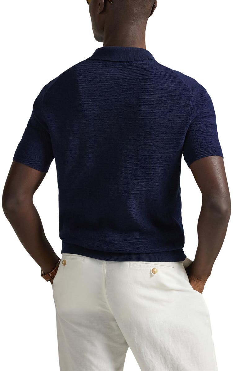 Polo Ralph Lauren Textured Seed Stitch Cotton & Linen Polo, Alternate, color, Bright Navy/ Deckwash White