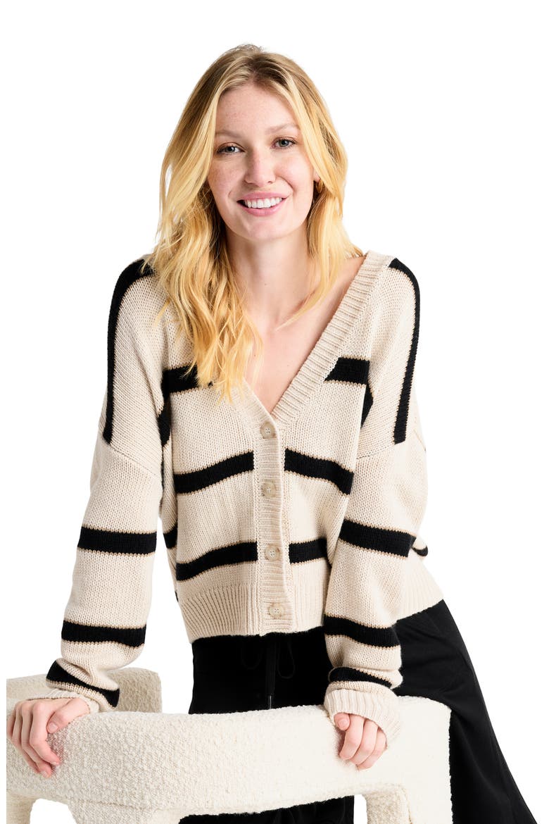 Kendall Stripe Cardigan, Alternate, color, OAT BLACK STRIPE