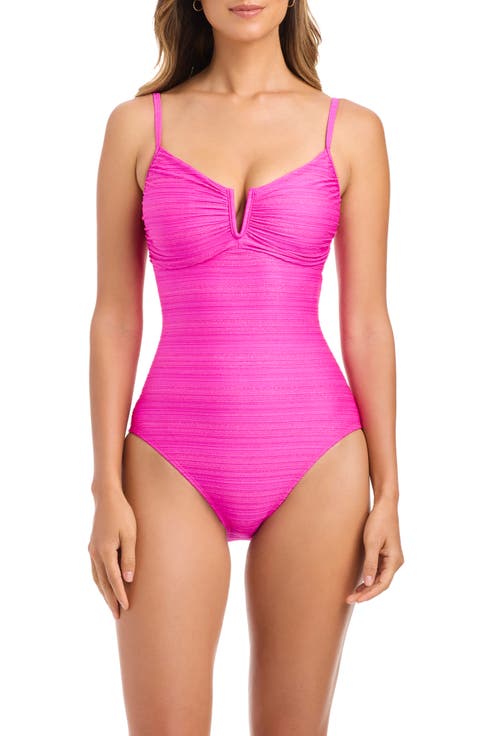 Metallic V-Wire One-Piece Swimsuit