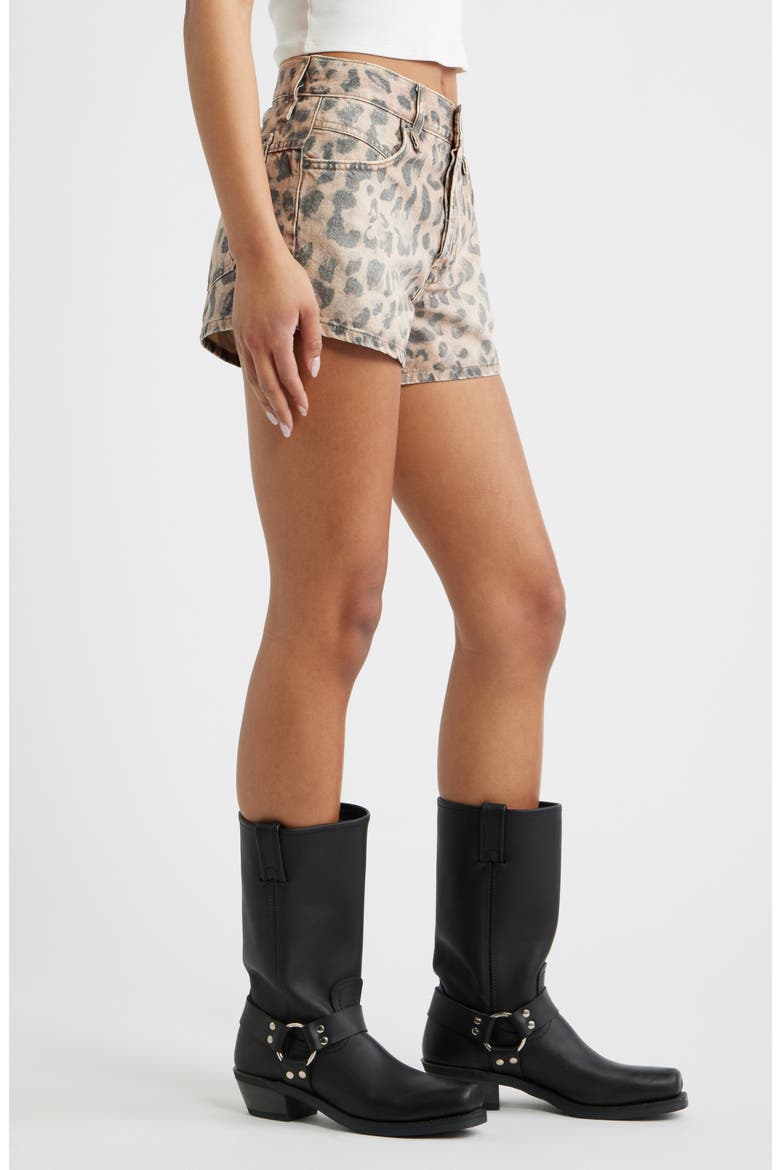 Now or Never Leopard Print Denim Shorts, Alternate, color, BROWN SUGAR COMBO