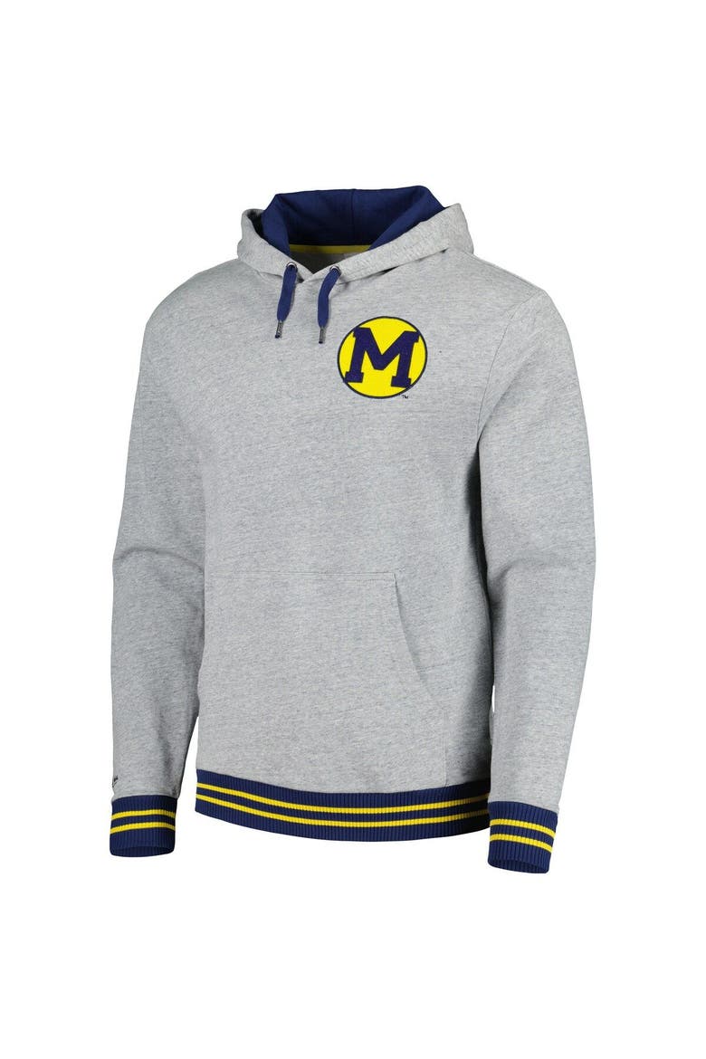 Men's Mitchell & Ness Heather Gray Michigan Wolverines Pullover Hoodie, Alternate, color, Heather Gray