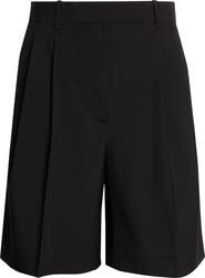 Khaite Auggie Pleated Wool Wide Leg Shorts