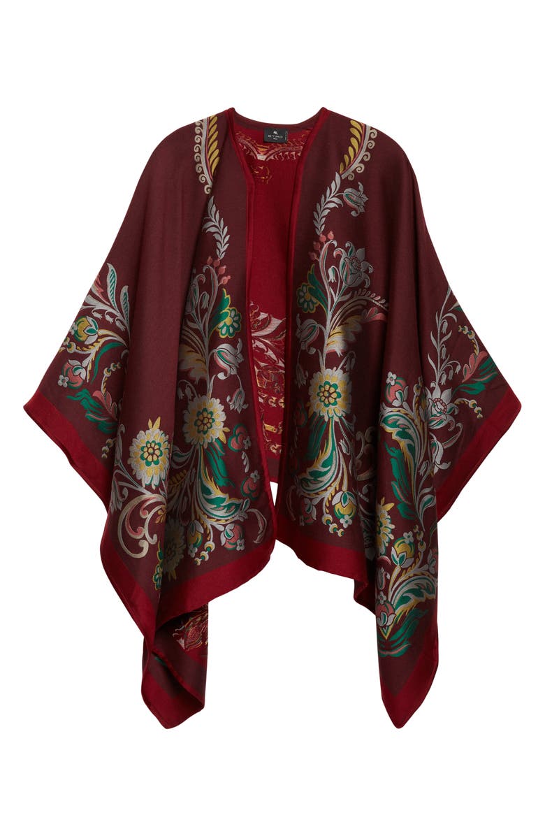 Etro Floral Jacquard Cape, Alternate, color, Bordeaux X0866