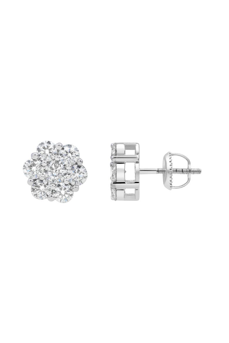 Mirage 14K White Gold Flower Cluster Diamond Unisex Earrings - 2.07 Ct, Alternate, color, 14K White Gold