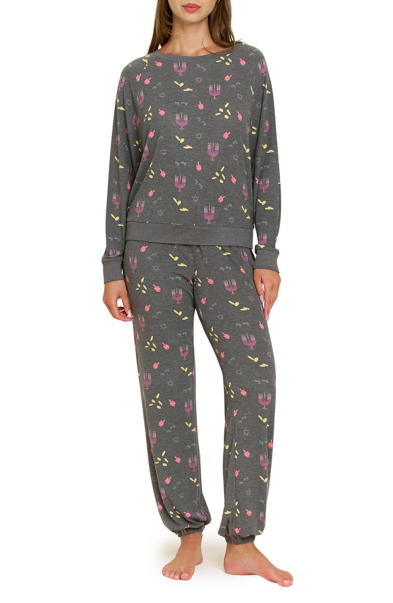 Honeydew Star Seeker Brushed Jersey Pajamas, Main, color, Charcoal Hanukkah