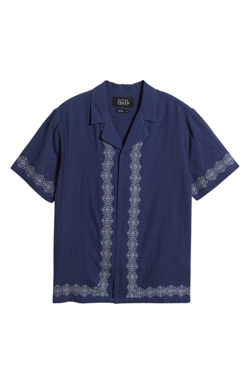 Native Youth Ernest Embroidered Gauze Camp Shirt In Navy