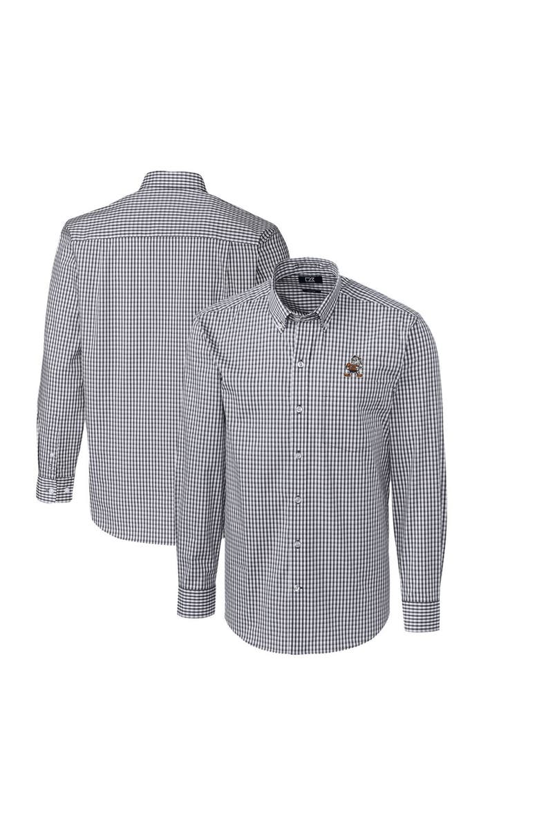 Cutter & Buck Men's Cutter & Buck Charcoal Cleveland Browns Throwback Logo Easy Care Stretch Gingham Long Sleeve Button-Down Shirt, Alternate, color, Charcoal