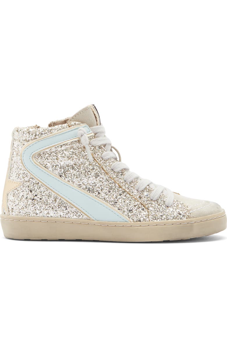 SHUSHOP Kids' Rooney Glitter High Top Sneaker, Alternate, color, Sterling Glitter