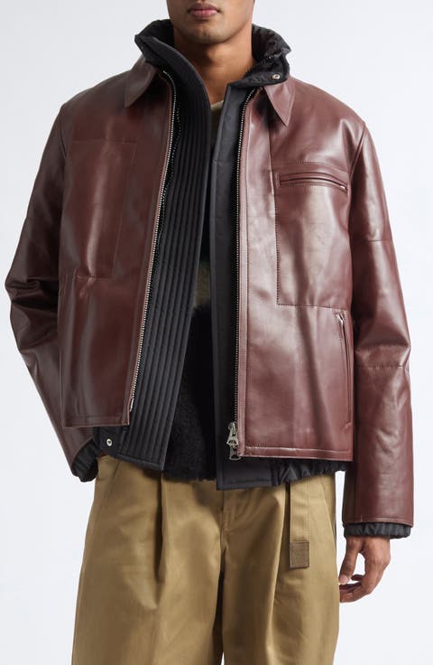 Layered Leather Puffer Jacket
