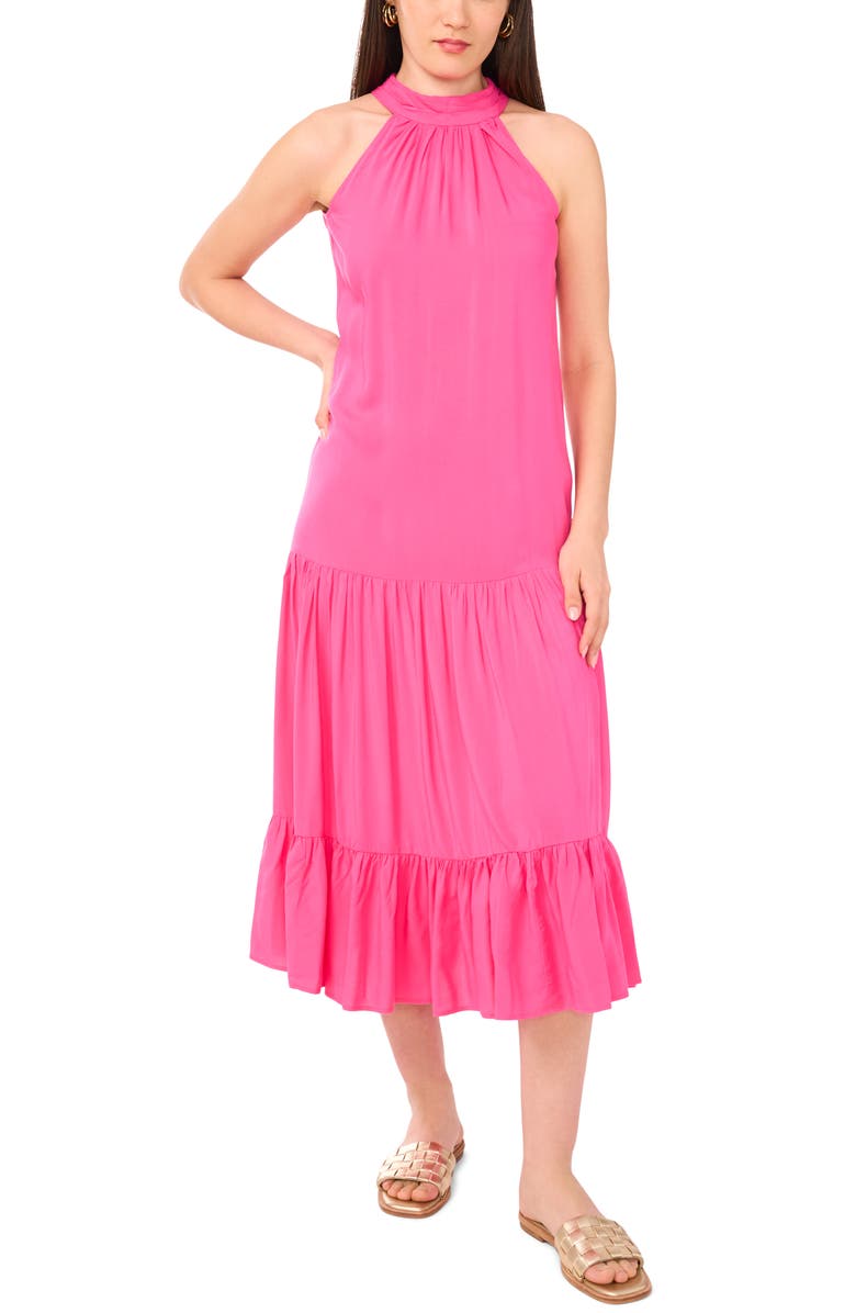 Vince Camuto Tiered Midi Dress, Main, color, Hot Pink