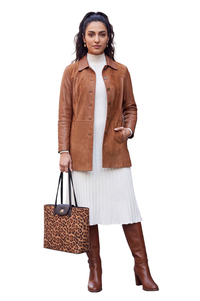 Leather And Suede Relaxed Jacket, Main, color, COGNAC