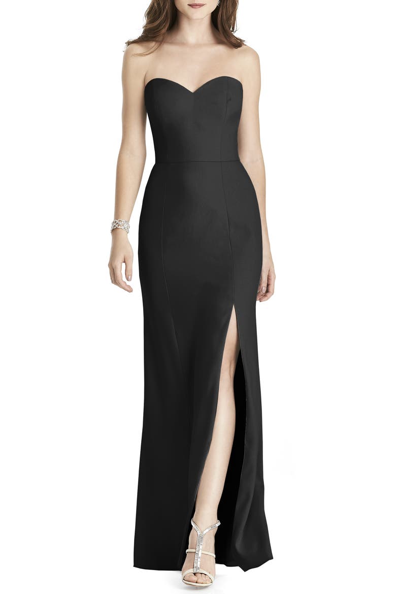 Strapless Crepe Trumpet Gown, Main, color, BLACK