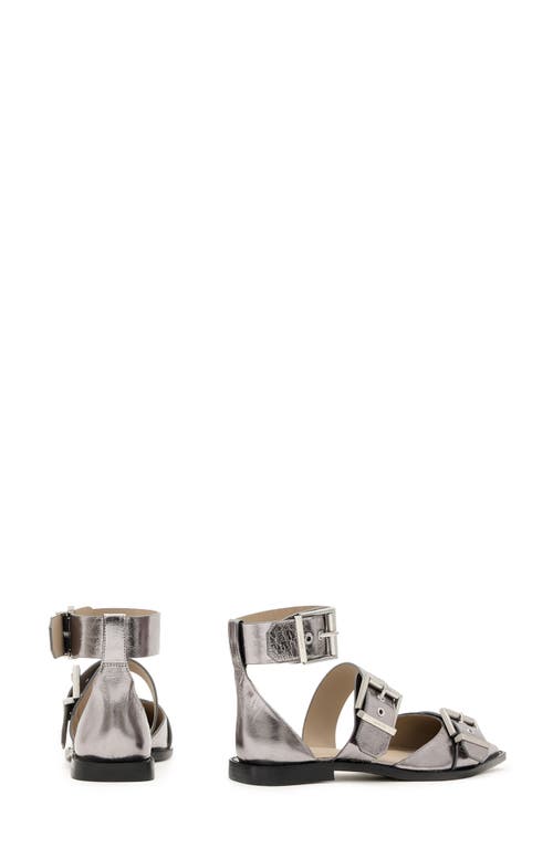 Allsaints Sutton Metallic Pointed Toe Flat In Gunmetal Grey