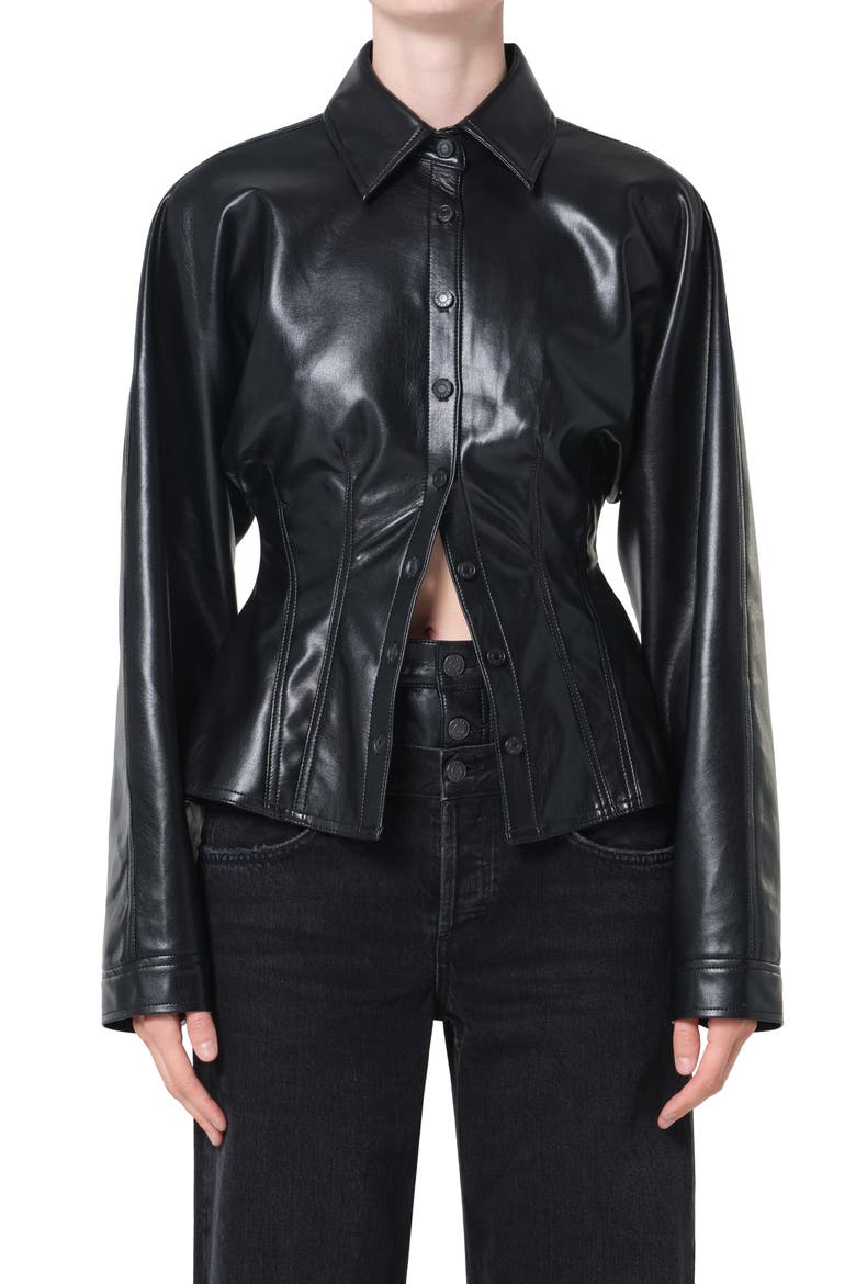 Devon Faux Leather Shirt, Main, color, DETOX BLACK