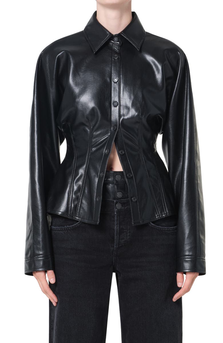 AGOLDE Devon Faux Leather Shirt, Main, color, Detox Black