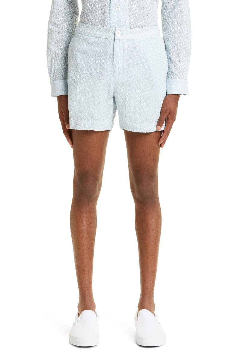 Men's Pines Textured Flat Front Shorts, Main, color, LIGHT BLUE/ IVORY