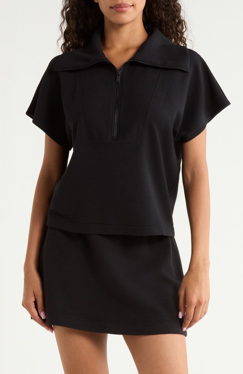 SPANX<sup>®</sup> Rib Short Sleeve Half Zip Pullover, Main, color, Very Black