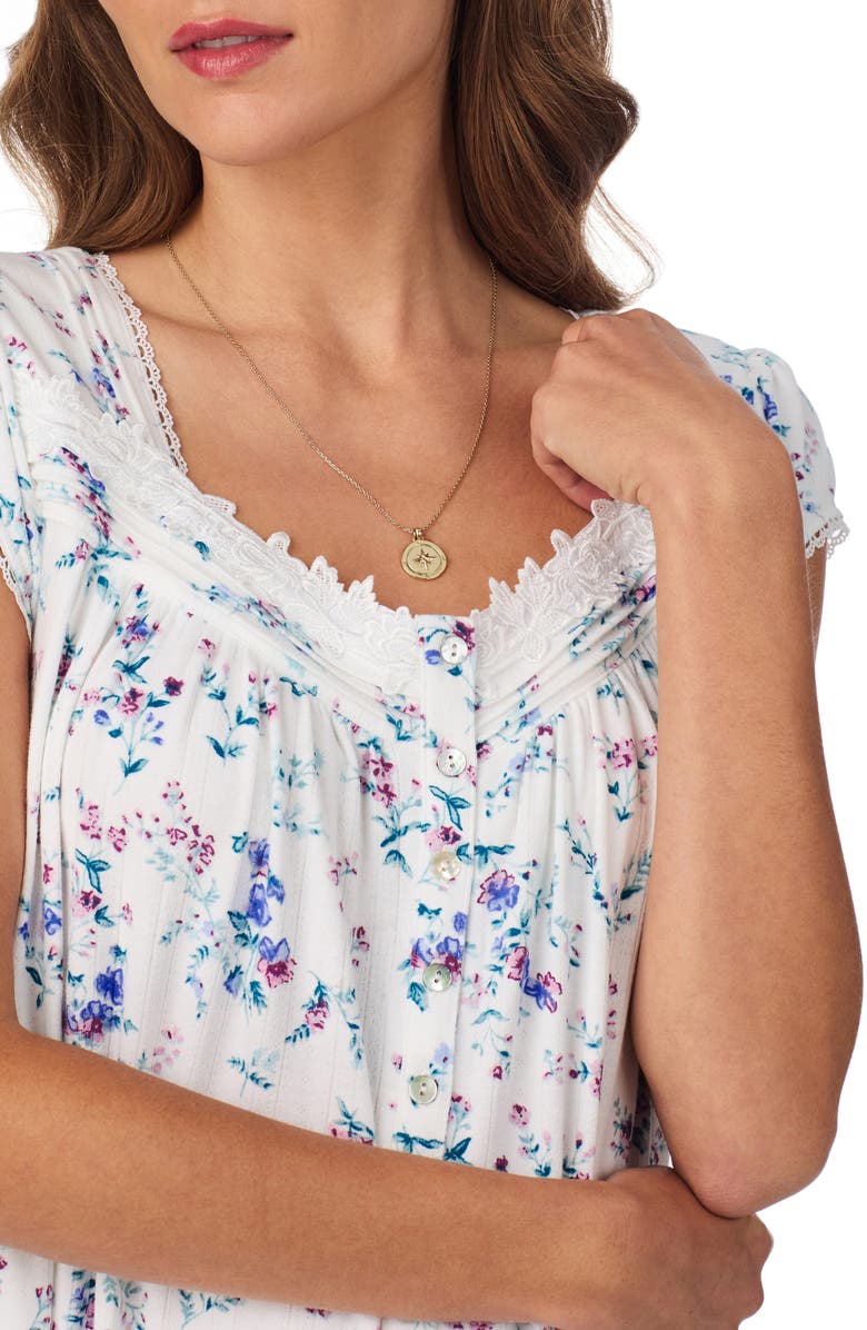 Eileen West Waltz Cap Sleeve Stretch Cotton Nightgown, Alternate, color, White Multi