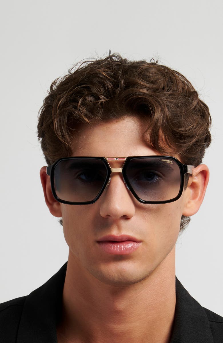 Carrera Eyewear Victory 59mm Gradient Square Sunglasses, Alternate, color, Black/ Gold/ Dark Blue