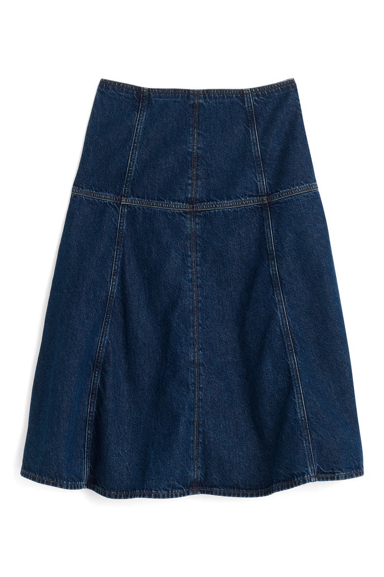 Denim Fit & Flare Midi Skirt, Alternate, color, MCKINNEY WASH