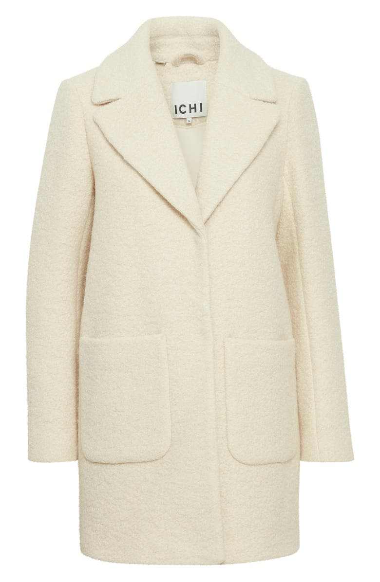 ICHI Bouclé Wool Blend Coat, Alternate, color, Almond Milk