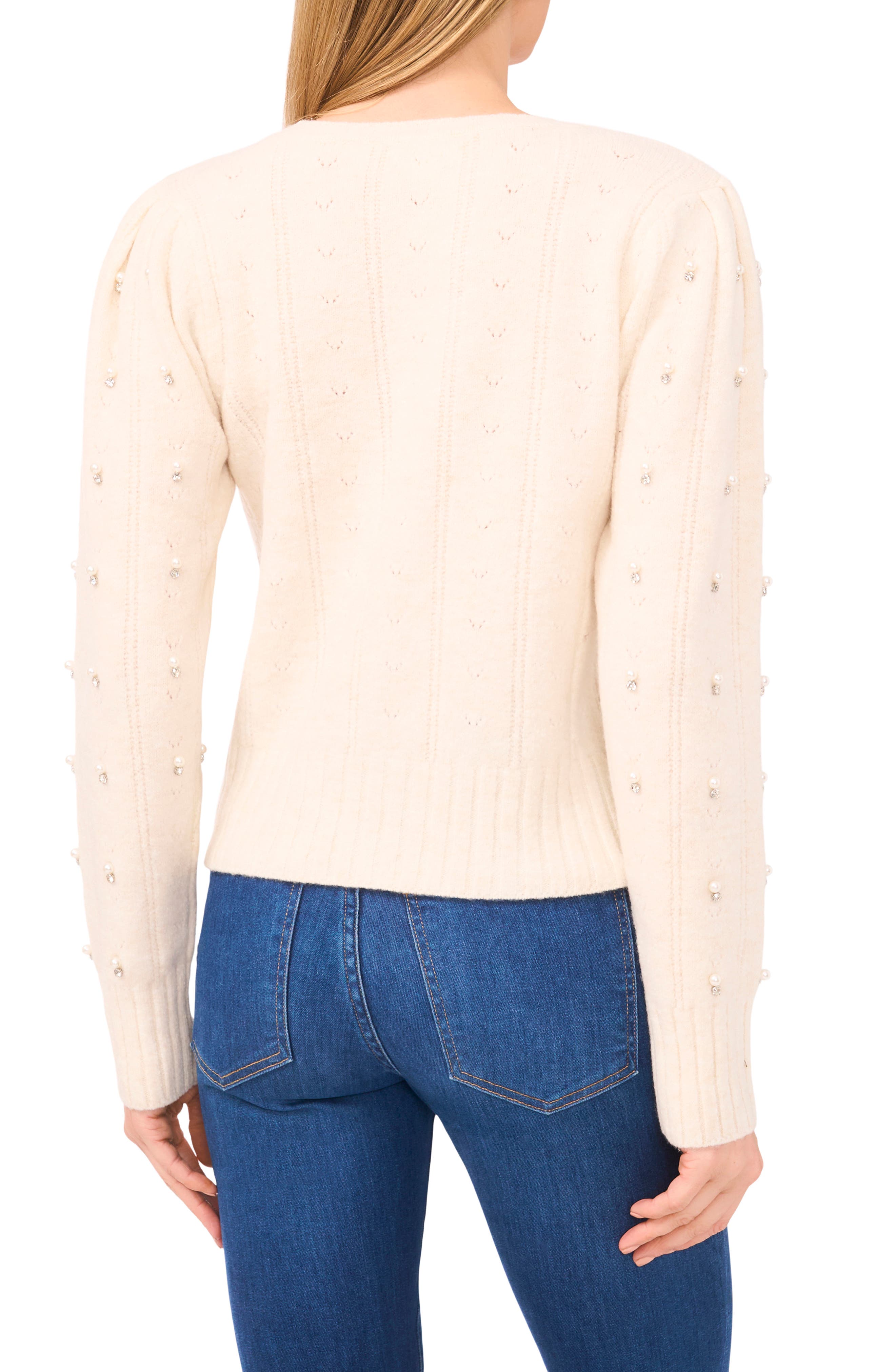 Imitation Pearl Embellished Sweater - image 2