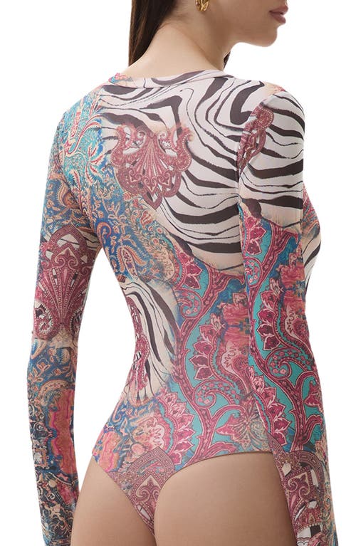 Afrm Harris Mixed Print Mesh Bodysuit In Multi