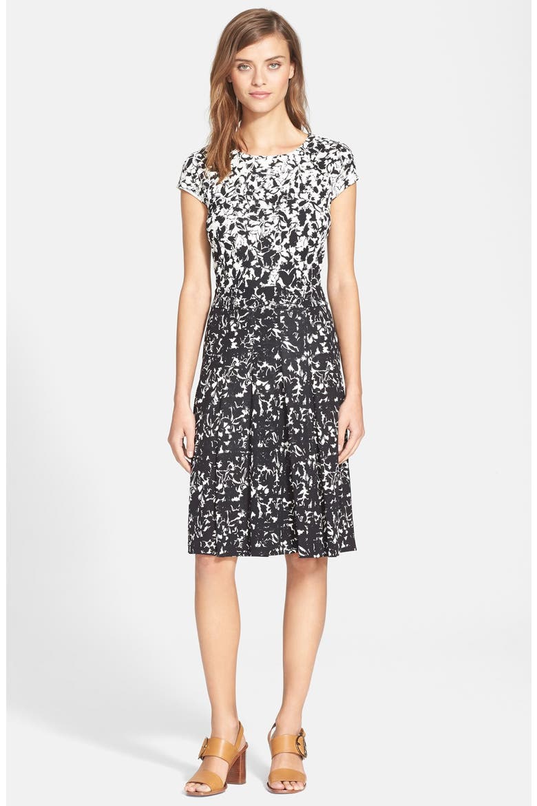 'Sophia' Print A-Line Dress, Main, color, NEW IVORY/ BLACK GESSO