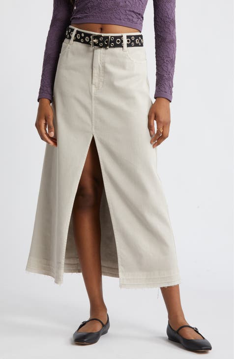 Raw Hem Stretch Twill A-Line Skirt