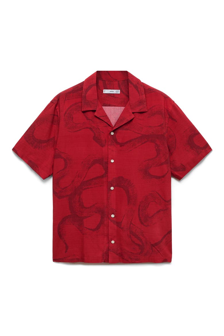 Regular Fit Snake Print Camp Shirt, Alternate, color, RED