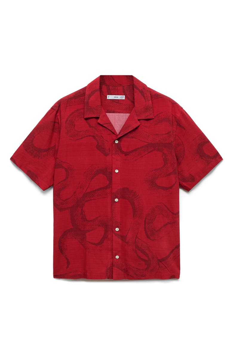 MANGO Regular Fit Snake Print Camp Shirt, Alternate, color, Red