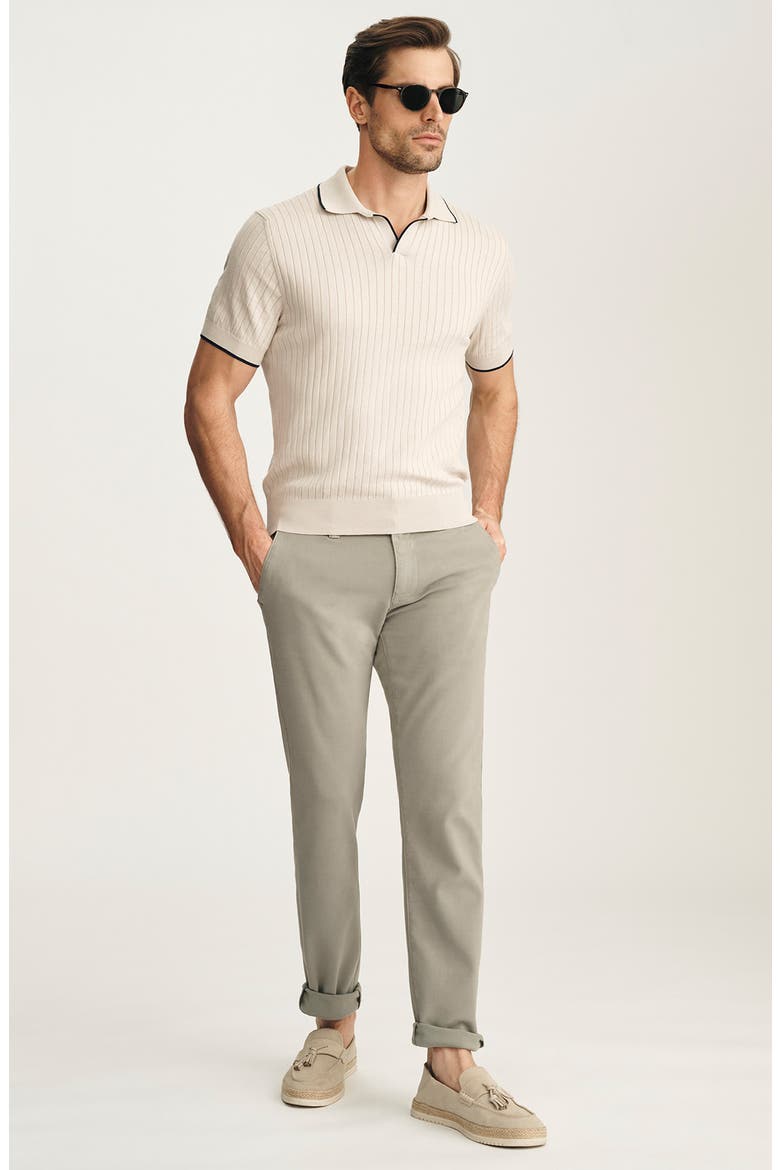 Tipped Johnny Collar Short Sleeve Cotton Sweater, Alternate, color, PURE CASHMERE