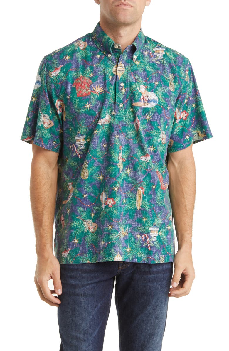 Reyn Spooner Hawaii Christmas Classic Fit Short Sleeve Button-Down Polo Shirt, Main, color, 