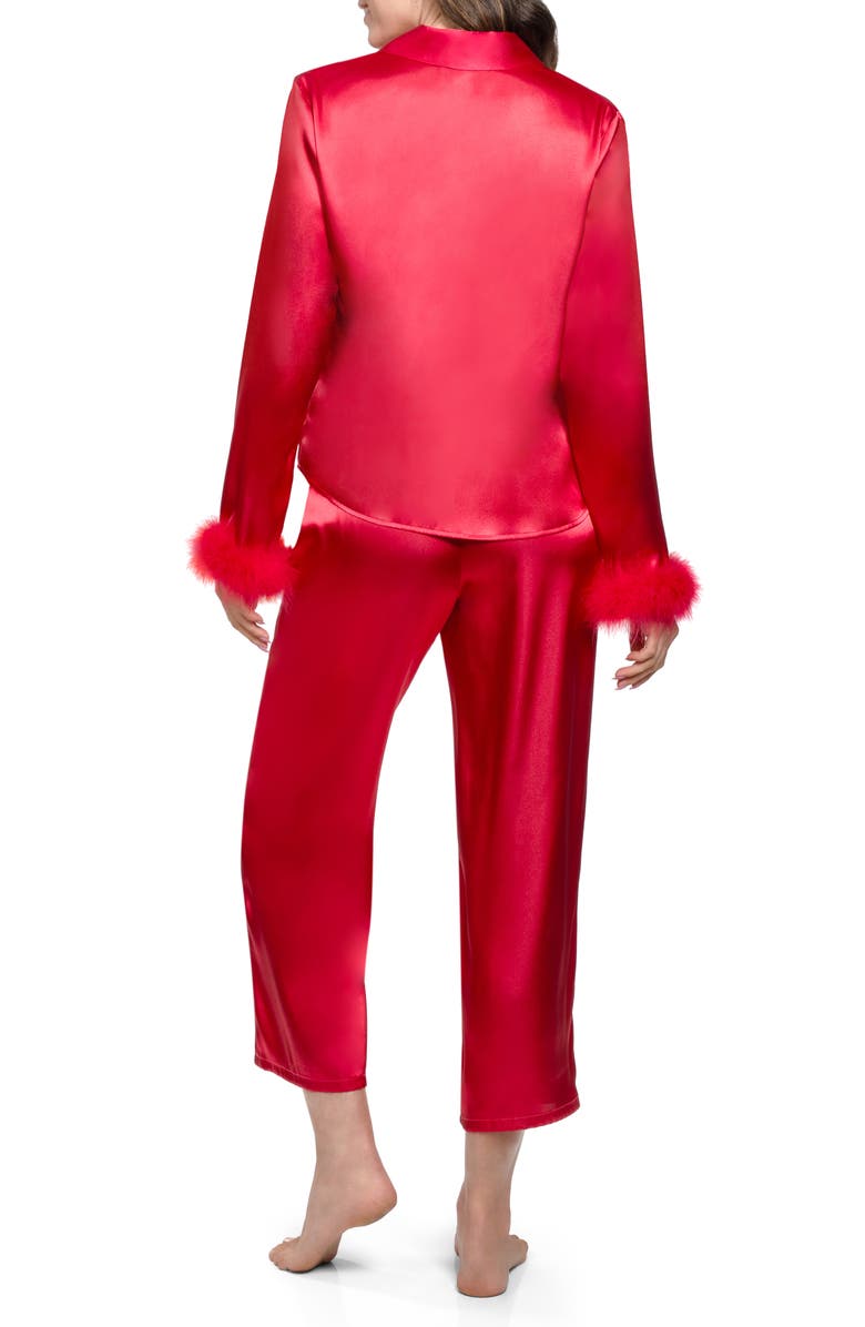 In Bloom by Jonquil Nayeli Marabou Trim Satin Top & Pants Pajamas, Alternate, color, Scarlet