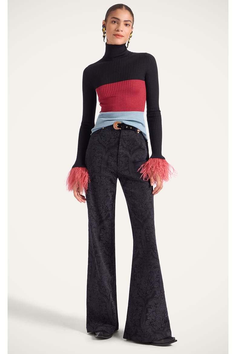 High Kick Top With Feathers, Main, color, Color Block Black