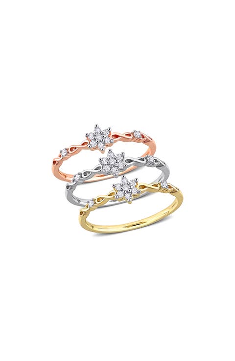 Set Of 3 Floral Diamond Rings - 0.27ct.