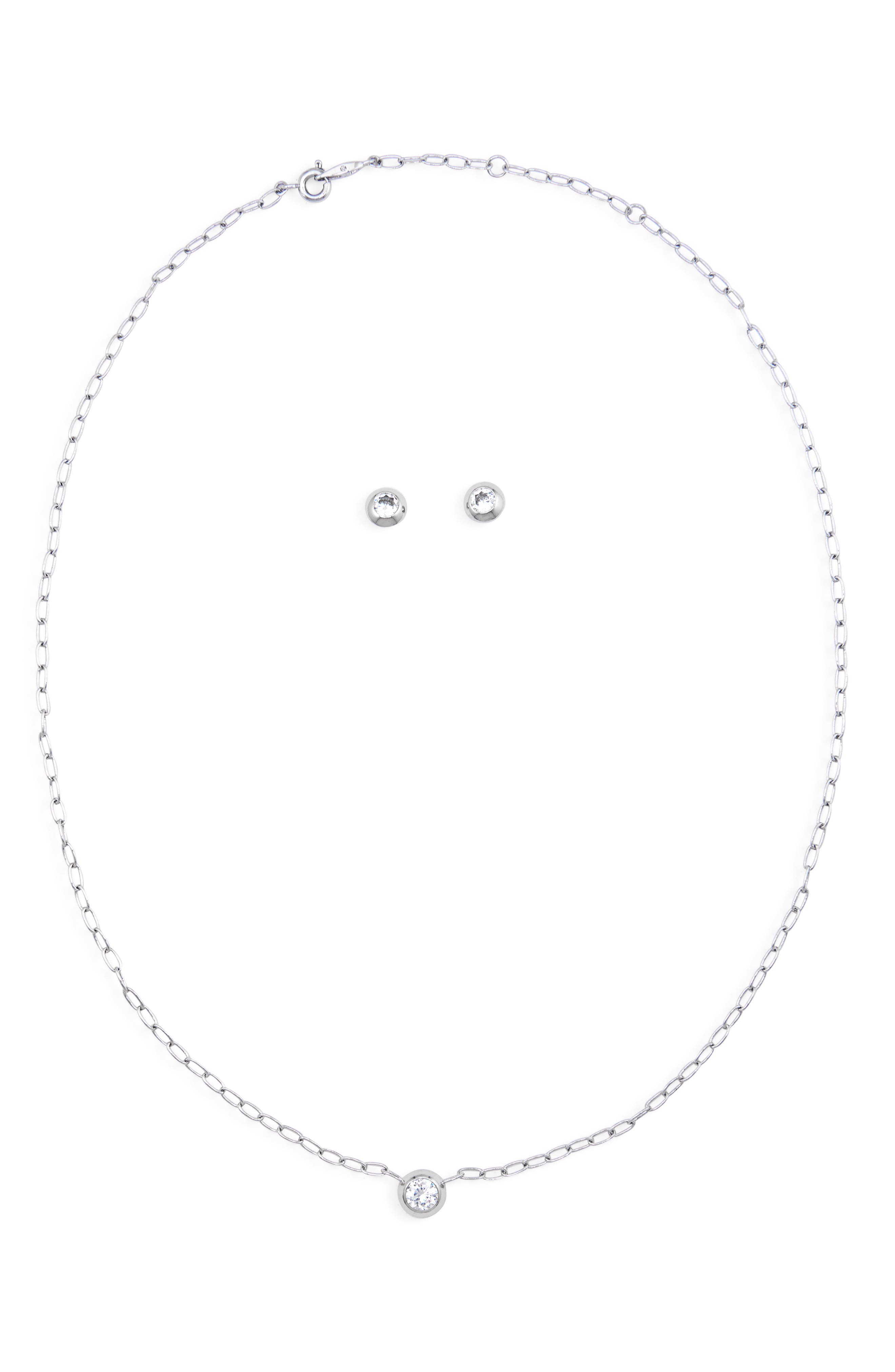 Nadri Shimmer Cubic Zirconia Solitaire Necklace & Stud Earrings Set