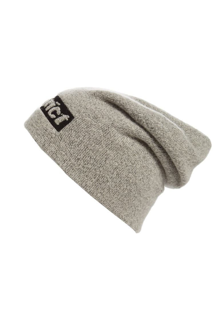 'Strict' Embroidered Beanie, Main, color, GREY MELANGE