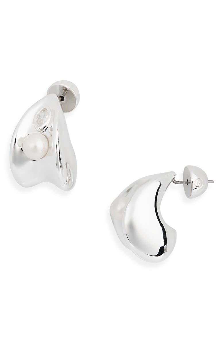 Ettika Hera Freshwater Pearl Huggie Earrings, Main, color, Silver