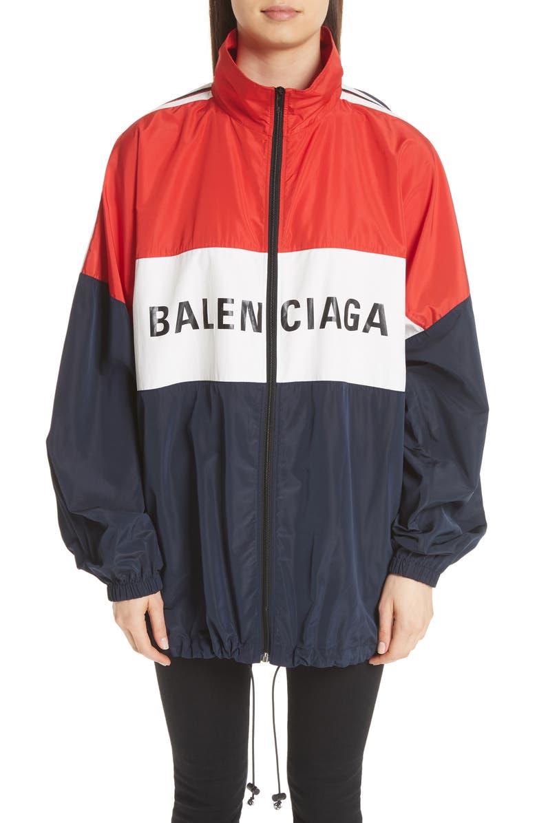 Balenciaga Logo Colorblock Windbreaker Jacket, Main, color,