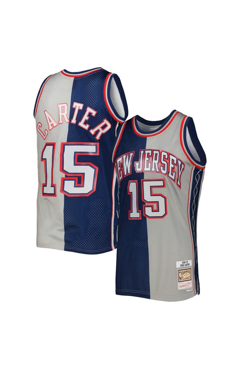 Mitchell & Ness Men's Mitchell & Ness Vince Carter Navy/Gray New Jersey Nets Hardwood Classics 2006/07 Split Swingman Jersey, Main, color, 