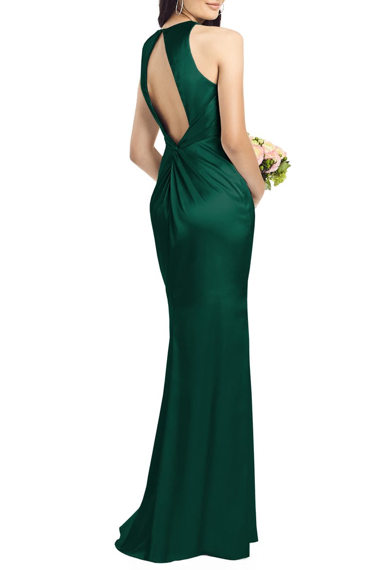 Twist Back Satin Trumpet Gown, Alternate, color, HUNTER