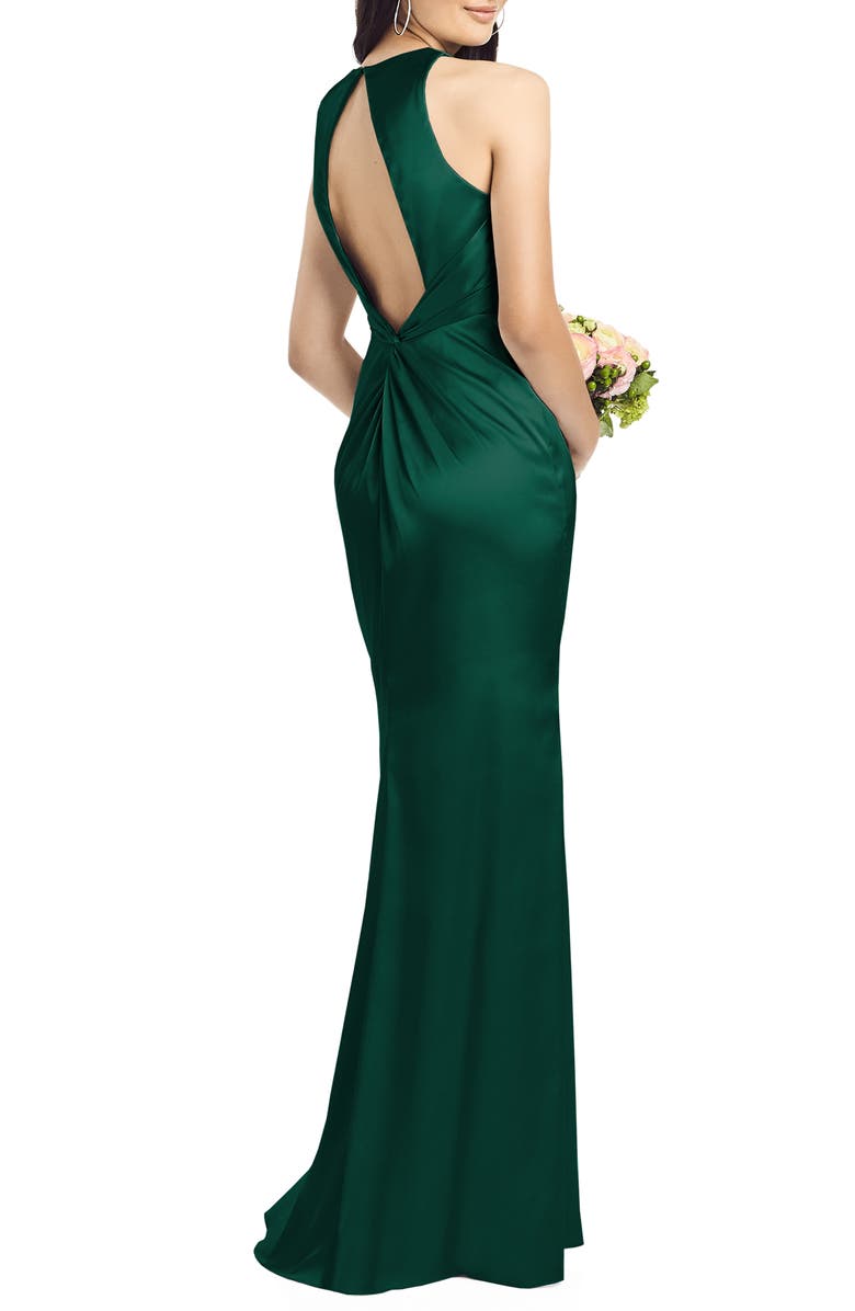 Social Bridesmaids Twist Back Satin Trumpet Gown, Alternate, color, 