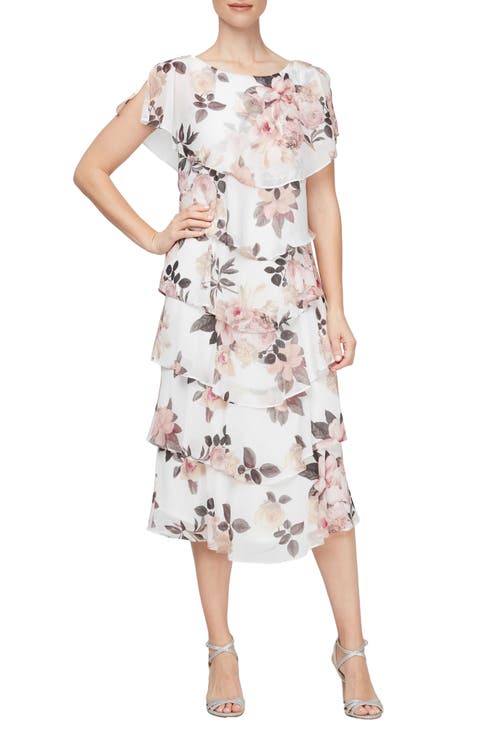 Floral Capelet Tiered Midi Dress (Petite)