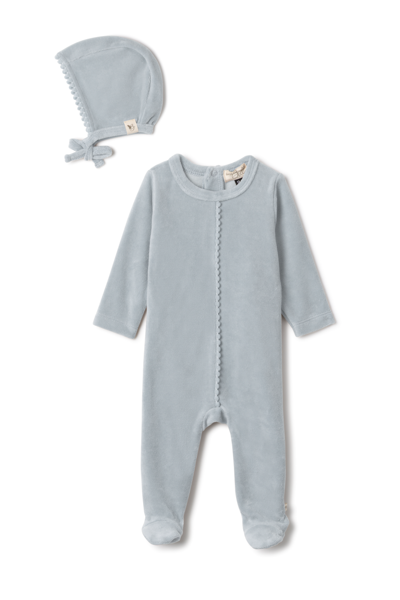 Boy Velour Pompom Romper, Main, color, Blue