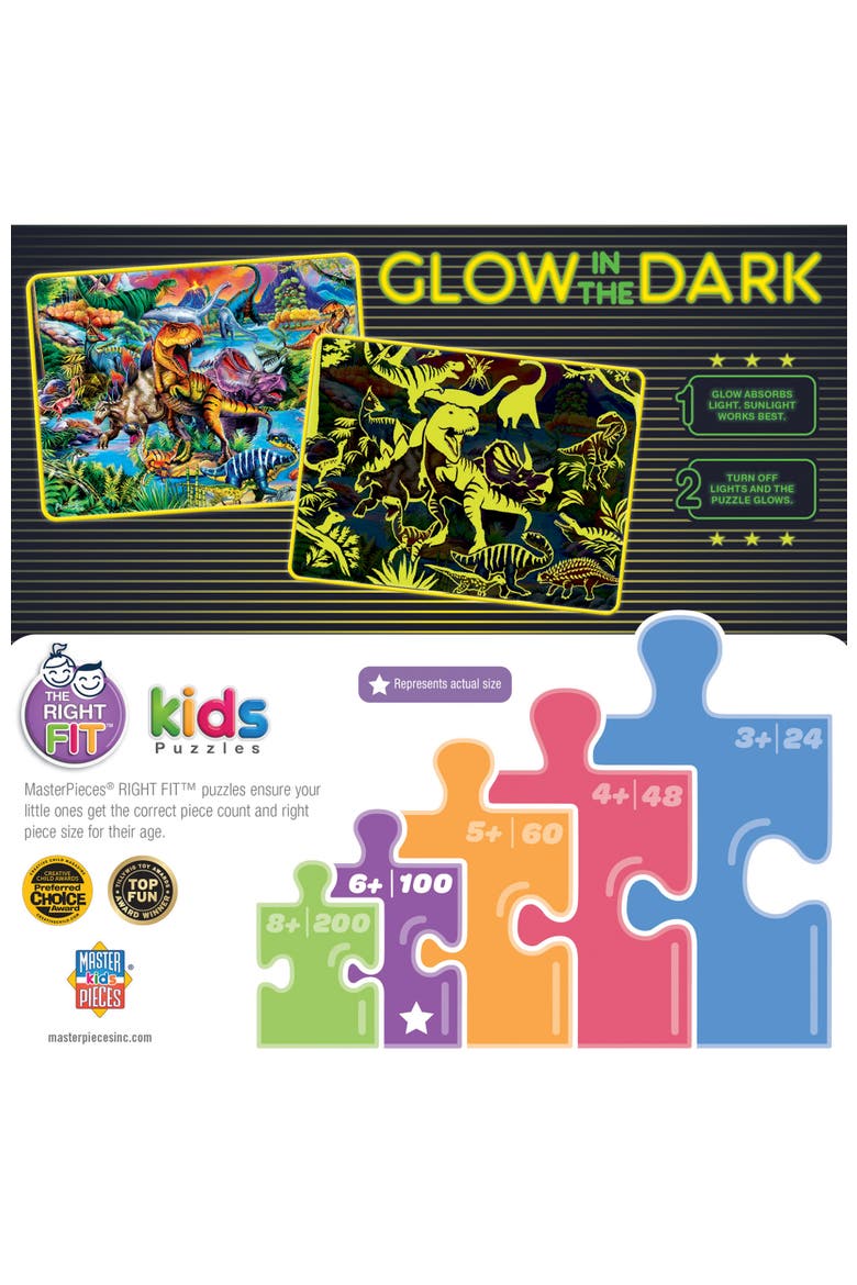 King of the Dinos 100 Piece Glow Puzzle, Alternate, color, Multicolor