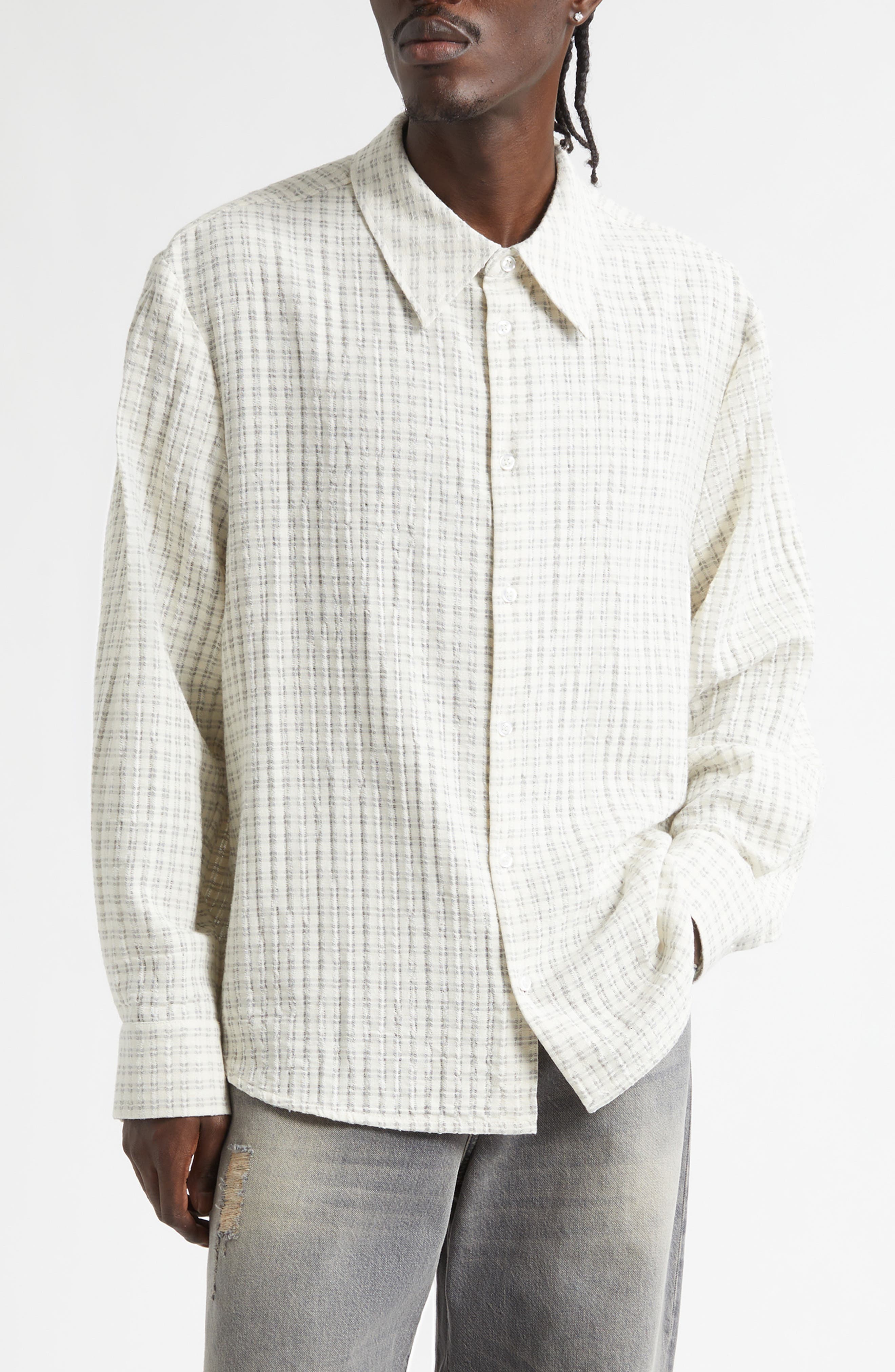 Séfr Wes Check Cotton Seersucker Button-Up Shirt (Men) | Nordstrom