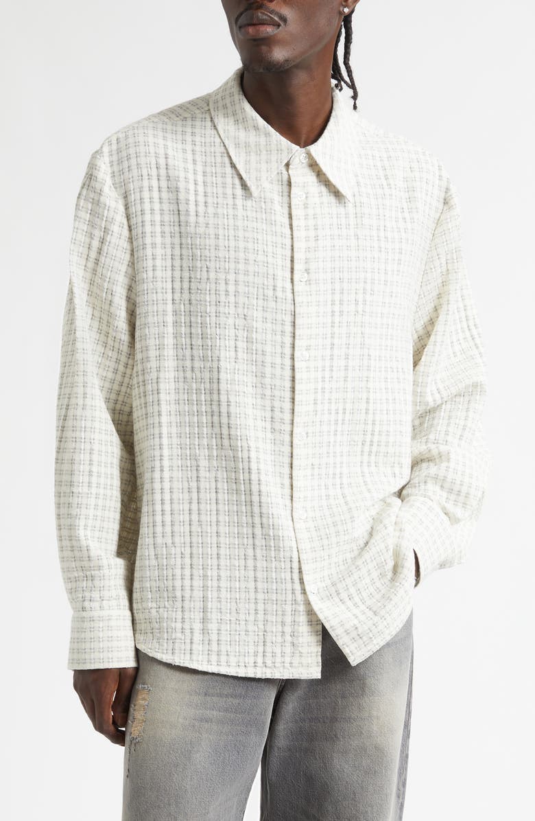 Séfr Wes Check Cotton Seersucker Button-Up Shirt, Alternate, color, Subtle Beige Check