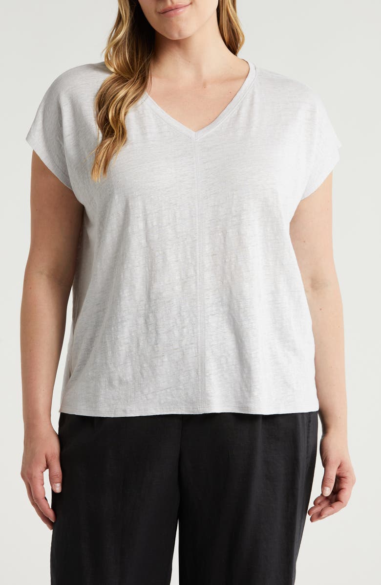 Eileen Fisher Organic Linen V-Neck T-Shirt, Main, color,